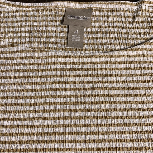 Chico's Top NWT Size 4 (2x) Textured Crinkle Striped Boat Neck Mocha Latte - Picture 5 of 8